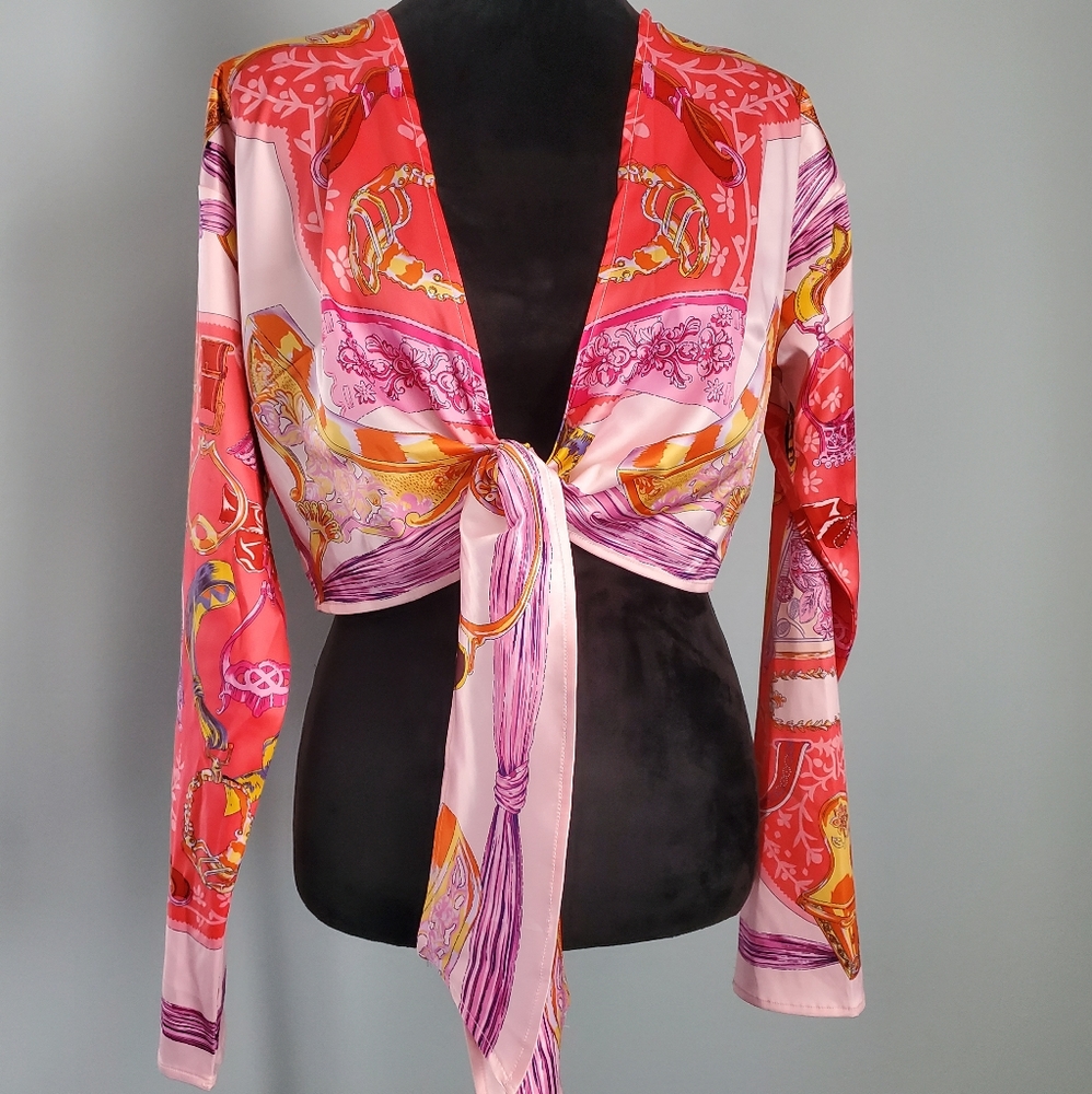 AKIRA Tie Front Crop Long Sleeve - Picture 3 of 6